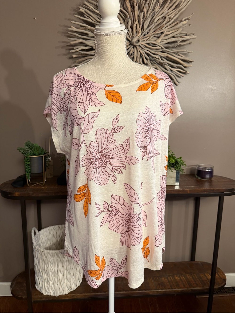 Rachel by Rachel Roy Short Sleeve Linen Top Floral Pattern